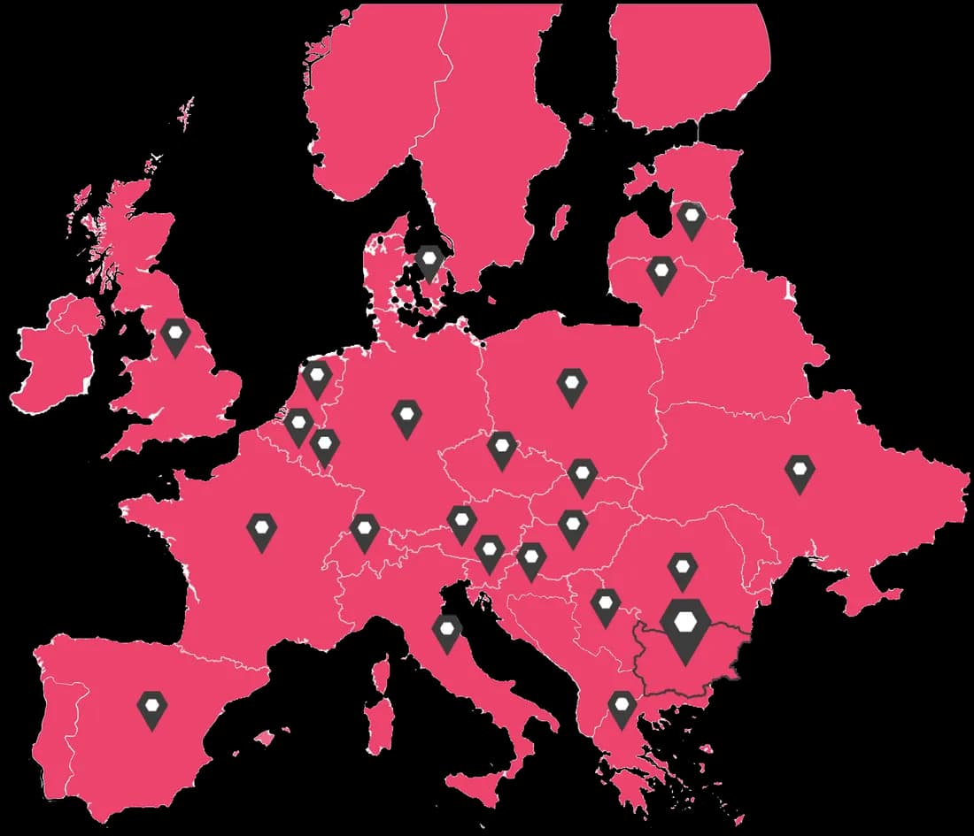 Map showing ILAN Transport coverage across Europe